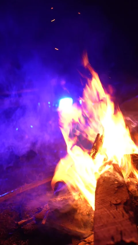 Vertical 4K close-up highlighting the texture of burning logs in a campfire. Stock Footage 328758947