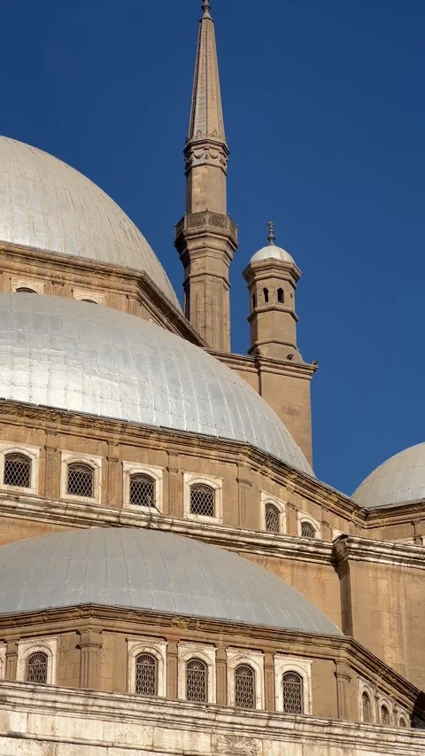 Vertical 4K: Close-Up of Muhammad Ali Mosque Exterior in Cairo, EgyptDesert Stock Footage 309316093