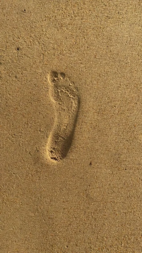 Vertical 4K Close-Up of a Single Bare Footprint in Golden Beach Sand Stock Footage 330916484