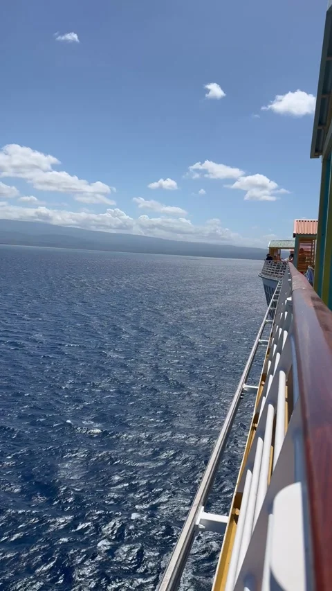 Vertical 4K Cruise Ship Sailing Toward Port Cabo Rojo Dominican Republic Stock Footage 335389722