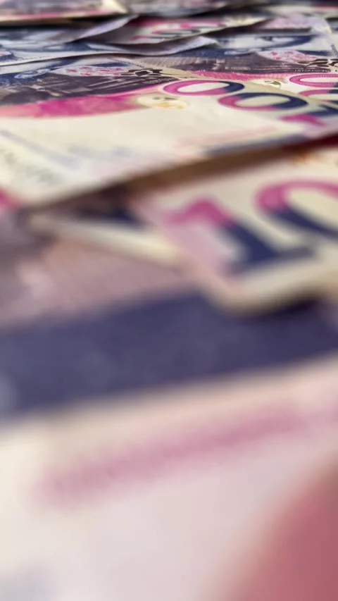 Vertical 4K defocused video close up. Georgian cash money. One hundred lari Stockbeeldmateriaal 340427560