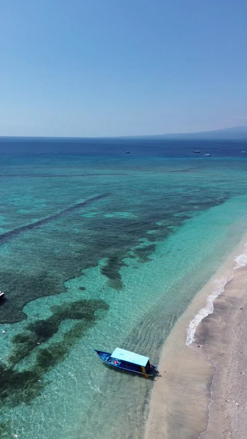 Vertical 4K Drone Gili Air Island Lombok Indonesia Tropical Beach Stock Footage 336936568