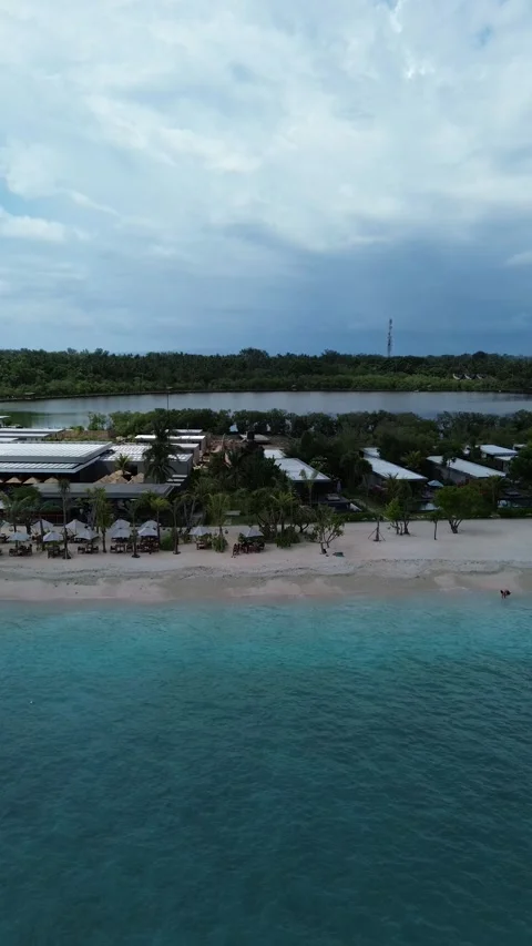 Vertical 4K Drone Gili Meno Island Lombok Indonesia Tropical Beach Stock Footage 337023565