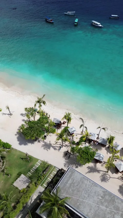 Vertical 4K Drone Gili Meno Island Lombok Indonesia Tropical Beach Stock Footage 337025352