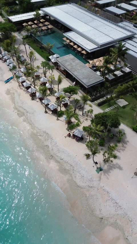 Vertical 4K Drone Gili Meno Island Lombok Indonesia Tropical Beach Stock Footage 337756036