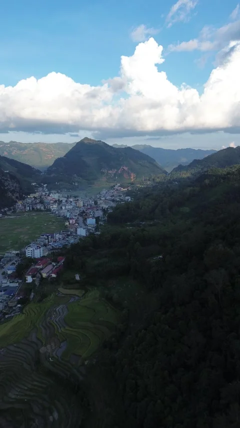 Vertical 4K Drone Ha Giang Loop Vietnam Mountain Landscape Stock Footage 337936596