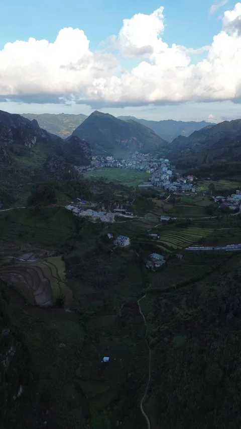 Vertical 4K Drone Ha Giang Loop Vietnam Mountain Landscape Stock Footage 337936624