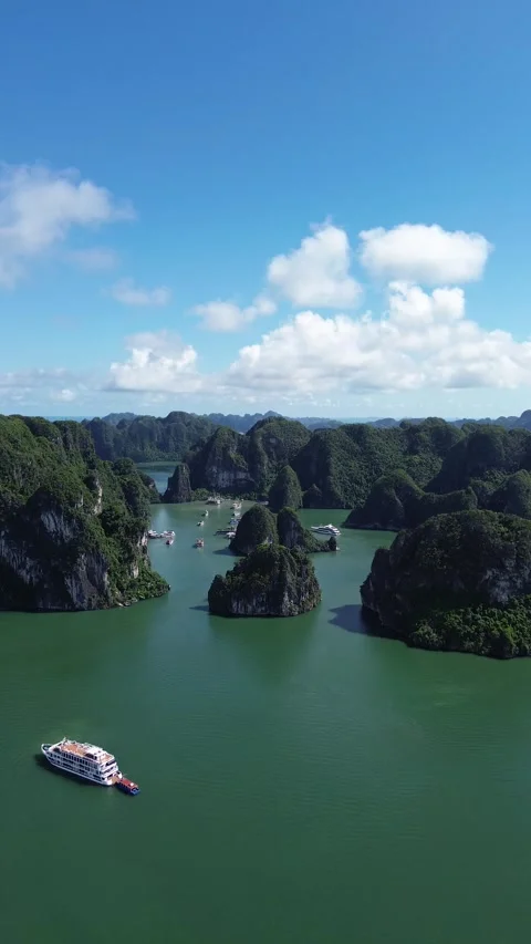Vertical 4K Drone Ha Long Bay Vietnam Limestone Karst Stock Footage 337868882