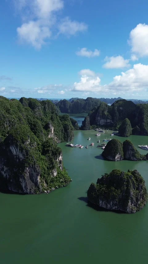 Vertical 4K Drone Ha Long Bay Vietnam Limestone Karst Stock Footage 337869152