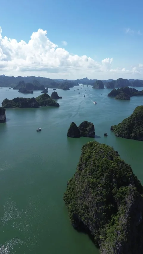 Vertical 4K Drone Ha Long Bay Vietnam Limestone Karst Stock Footage 337936551