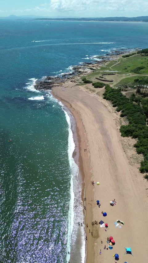 Vertical 4K Drone Isla Gorriti Punta del Este Uruguay Beach Stock Footage 338059712