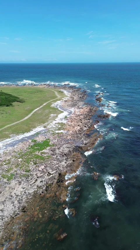 Vertical 4K Drone Isla Gorriti Punta del Este Uruguay Beach Stock Footage 338059991