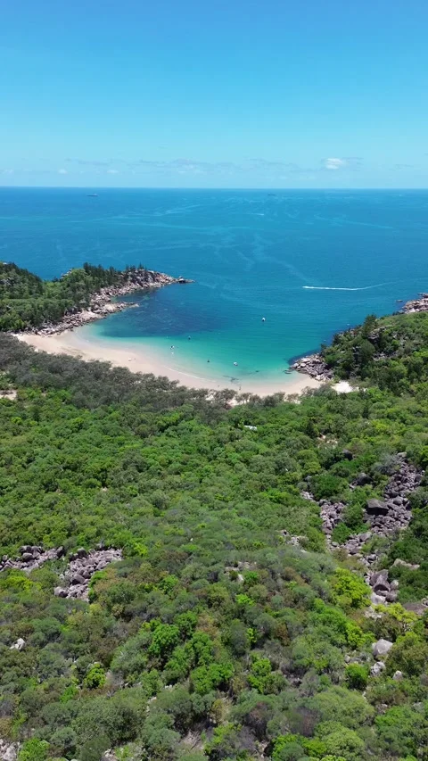 Vertical 4K Drone Magnetic Island Queensland Australia Tropical Beach Stock Footage 338070345