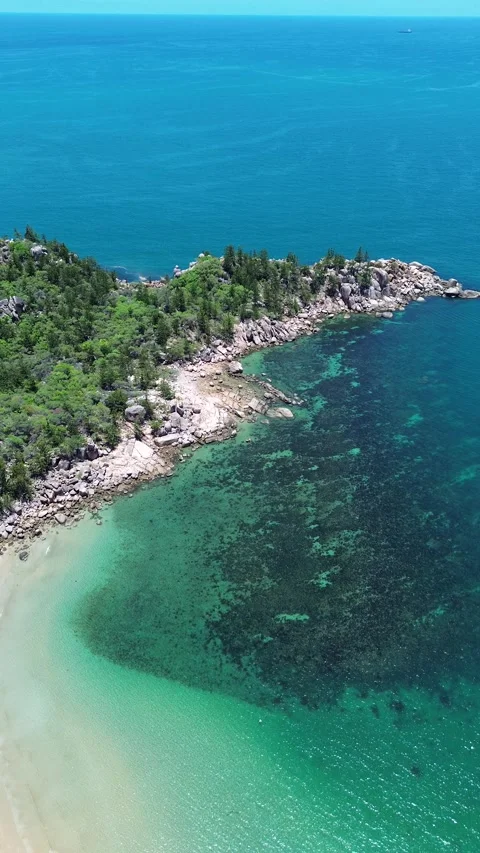 Vertical 4K Drone Magnetic Island Queensland Australia Tropical Beach Stock Footage 338070447