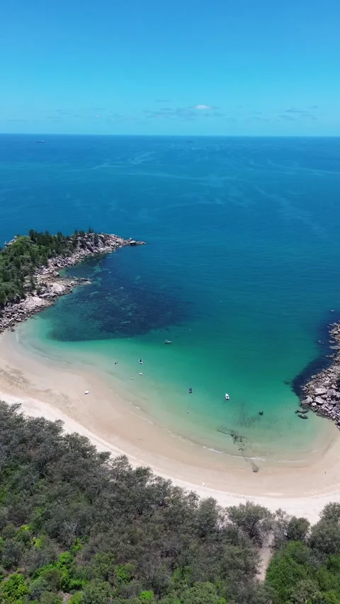 Vertical 4K Drone Magnetic Island Queensland Australia Tropical Beach Stock Footage 338070484