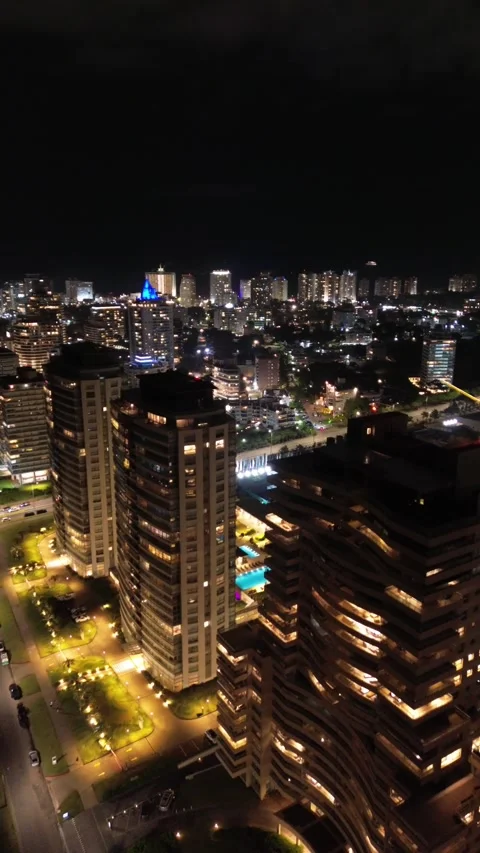 Vertical 4K Drone Punta del Este Night Uruguay City Lights Stock Footage 338060193