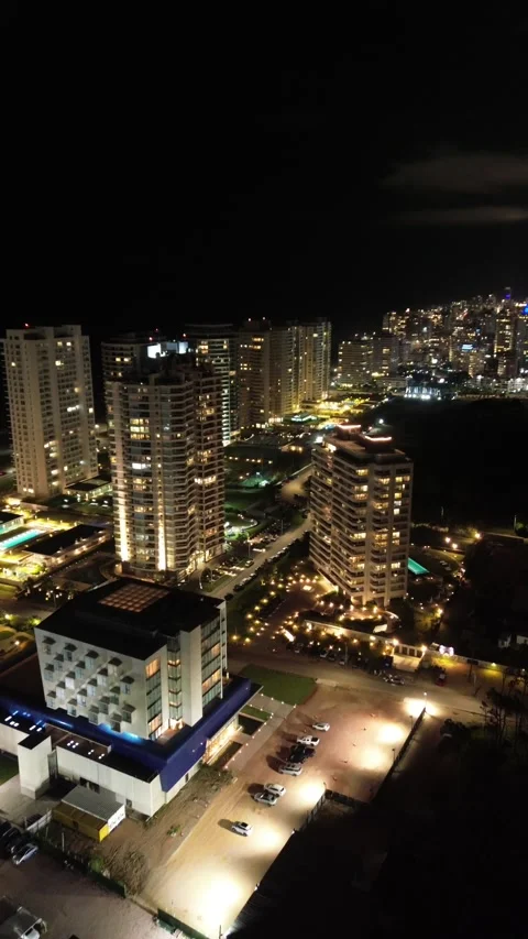 Vertical 4K Drone Punta del Este Night Uruguay City Lights Stock Footage 338060218
