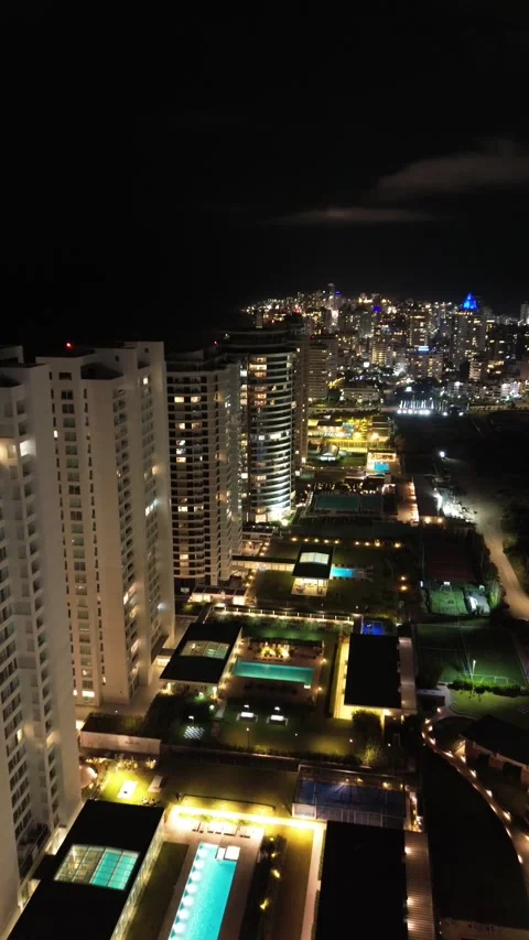 Vertical 4K Drone Punta del Este Night Uruguay City Lights Stock Footage 338060225