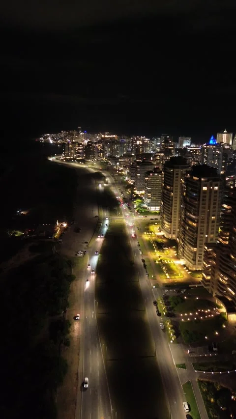 Vertical 4K Drone Punta del Este Night Uruguay City Lights Stock Footage 338060226