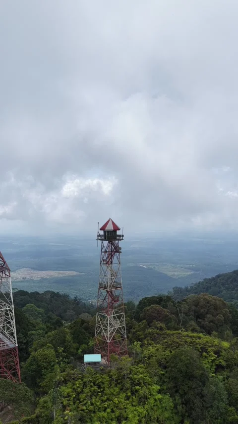 Vertical 4K Drone View of Mount Andrassy Peak Watchtower in Sabah Stock Footage 340611033