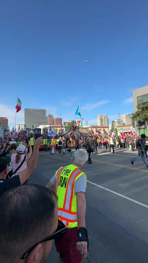 Vertical 4K Editorial Video Showing Iranian and Persian Protest in Los Angeles Stock Footage 328069281