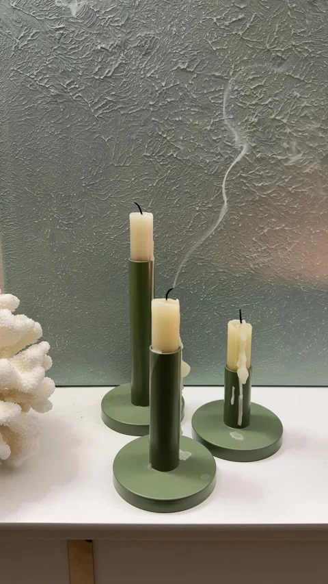 Vertical 4K - Extinguished Candles With Smoke Rising On Fireplace Mantel Video stock 345364129