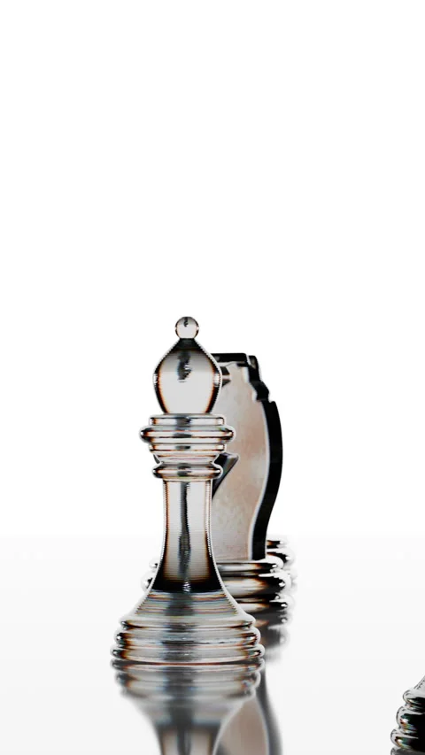 Vertical 4K Glass Chess Simulation, Pieces Moving Out of Line Leaving One Pawn Stock Footage 332053803