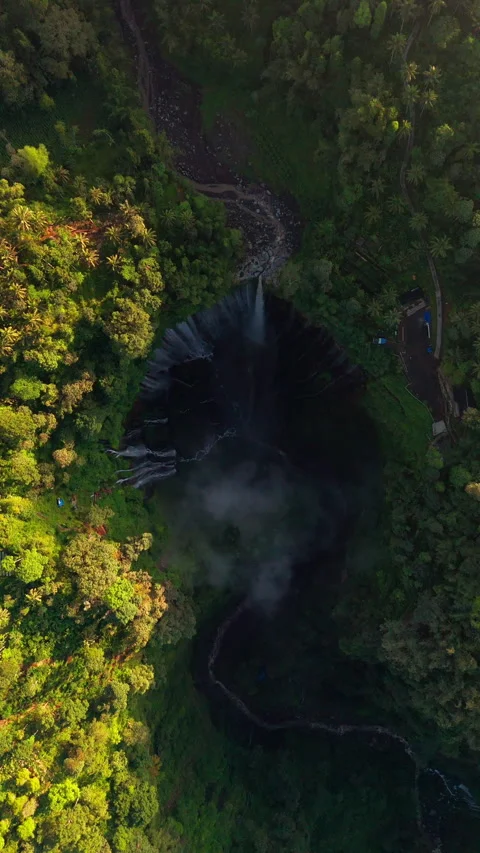 Vertical 4K High Altitude Top Down View of Tumpak Sewu Waterfall, East Java 스톡 동영상 331067414