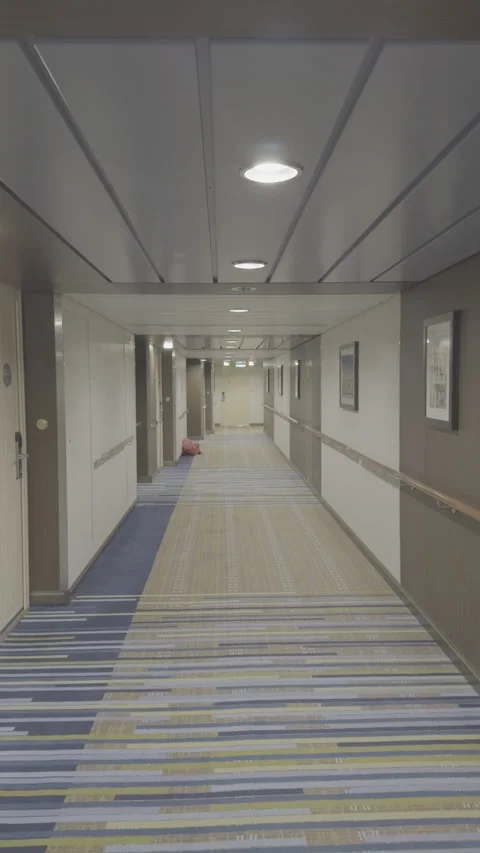 Vertical 4K LOG Cruise Ship Luxury Cabin Hallway Static Shot Ungraded Stock Footage 335425740