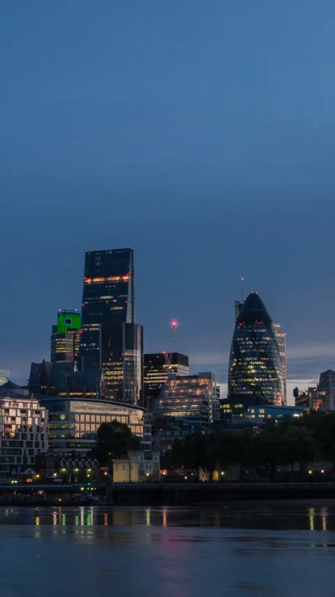 Vertical 4K London Skyline Timelapse From Night to Morning Over Thames, 2016 Stock Footage 335856411