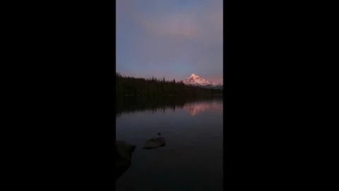 Vertical 4K motion time lapse of Lost Lake, Mount Hood at sunset in Oregon, USA Stock Footage 336363722