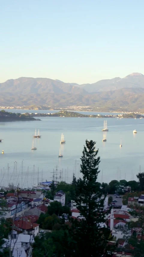 Vertical 4K: Panoramic High Angle View of Fethiye Bay, Dec 16, 2025 Видео 324527205