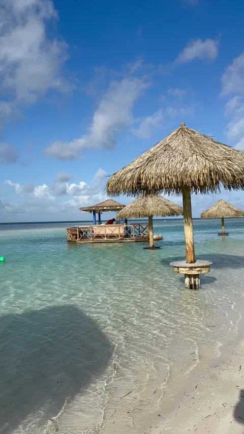 Vertical 4K POV Walking Towards Empty Lost Floating Bar At CocoCay Stock Footage 335549436