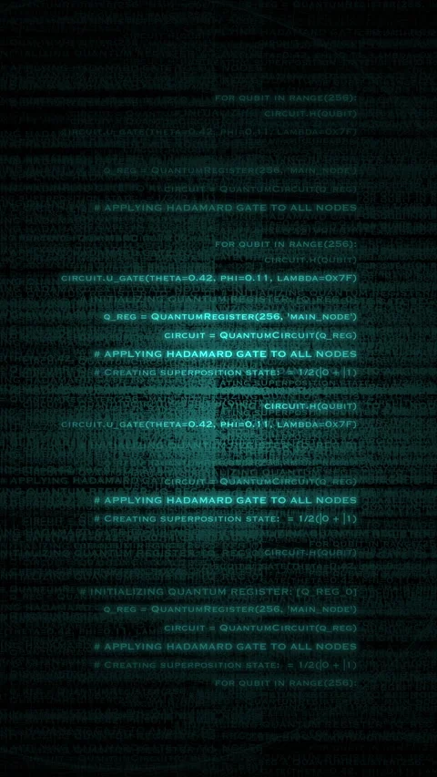 Vertical 4K quantum computing code background with glitch effects Stock Footage 332795142
