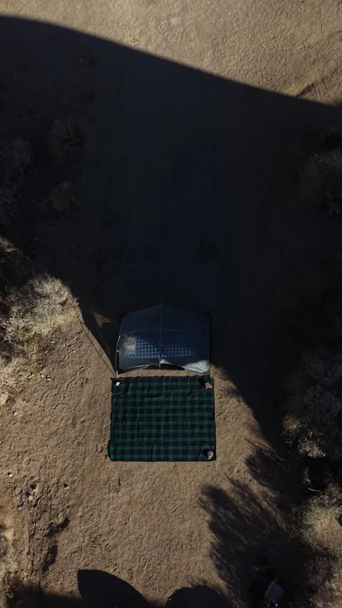 Vertical 4K Real-Time Drone Ascending From Camping Tent Alabama Hills California Stock Footage 324307182