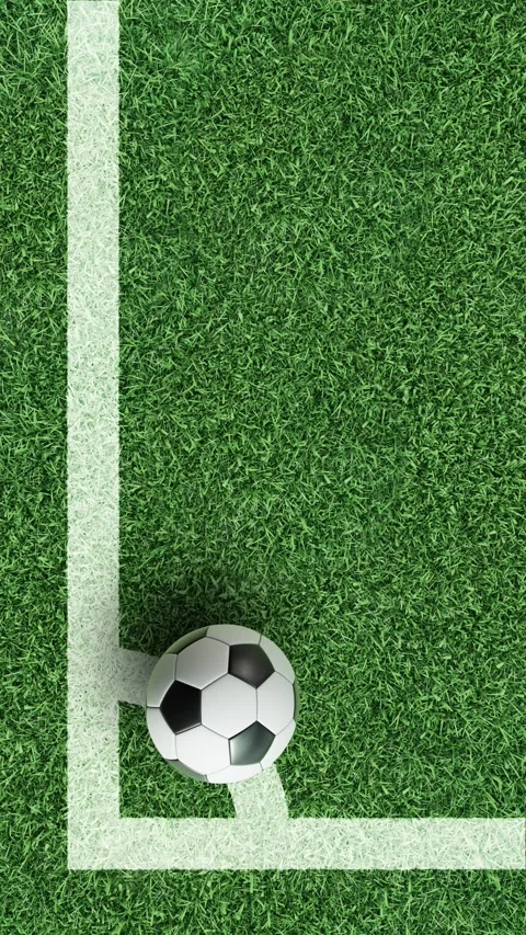 Vertical 4K soccer field corner background with ball on line, alpha channel Stock Footage 328706523