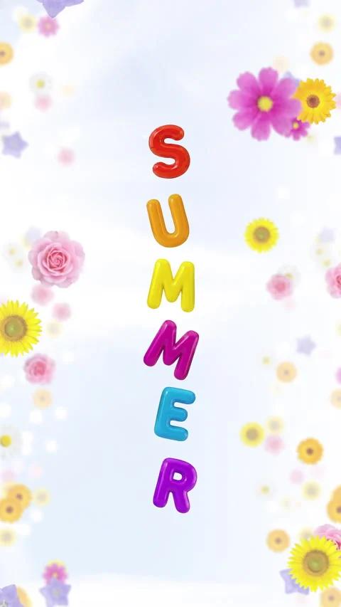 Vertical 4K Summer 3D Balloon Text &amp; Rising Spring Flowers Promo Stock Footage 330743484