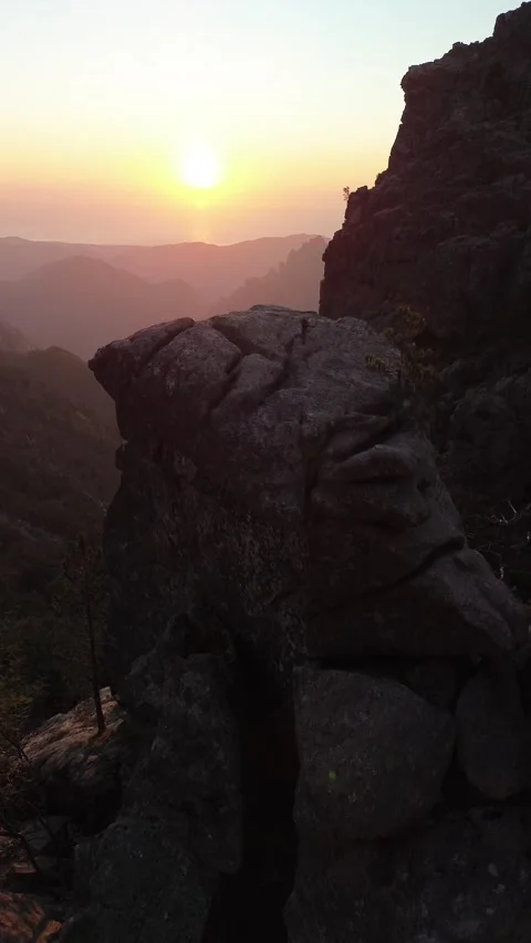 Vertical 4K Sunrise over Bavella Needles, Corsica - Mobile 9:16 Drone Aerial Stock Footage 328411237