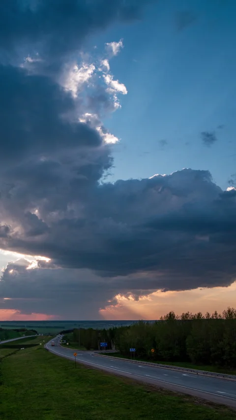 Vertical 4K Timelapse of Highway Sunset with Passing Cars and Forest Edge Stock Footage 311259684