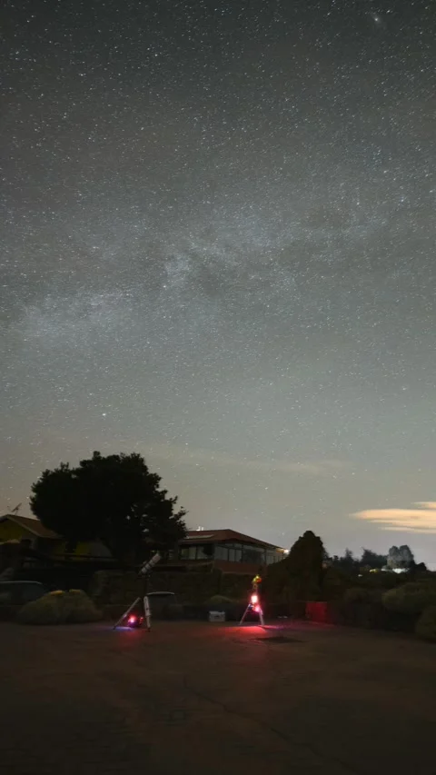 Vertical 4K Timelapse Milky Way Rise &amp; Astrophotography Telescopes Stock Footage 314264403