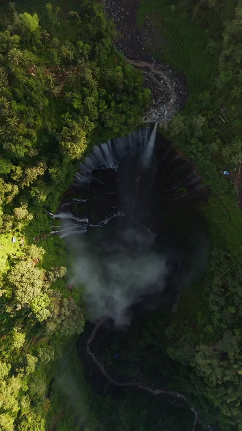 Vertical 4K Top Down Drone Shot Descending Over Tumpak Sewu Waterfall, East Java 스톡 동영상 331074761