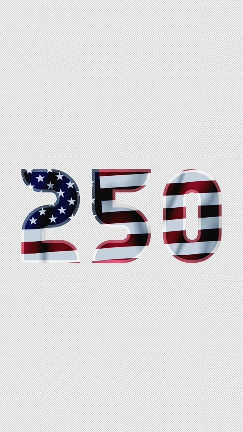 Vertical 4K video with alpha channel. Waving American flag inside text USA 250 Vídeo Stock 337832008