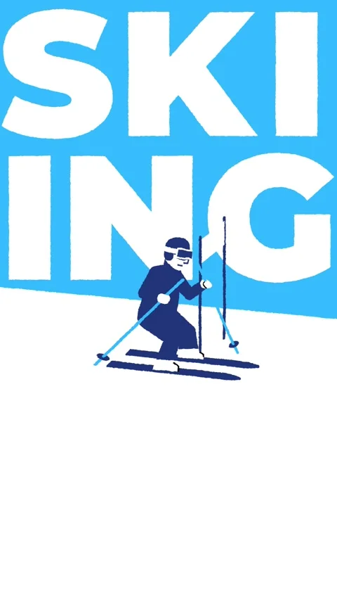 Vertical 4K video. Blue skier with helmet rides ski down white snow mountain Video stock 324928829