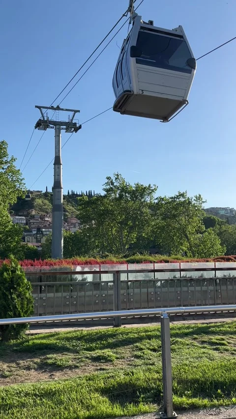 Vertical 4K video. Cable car cabin rides on cable in Tbilisi Stock Footage 270415481