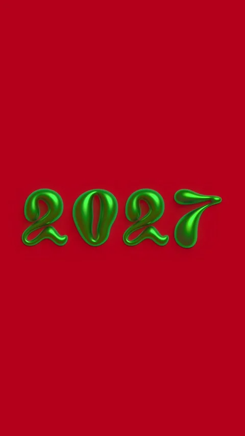 Vertical 4K video. Green 3D number numbers 2027 appear on red Stock Footage 341275256