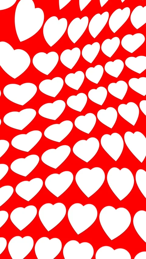 Vertical 4K video. Loop animation. Wavy white hearts on red background Stock Footage 312512651