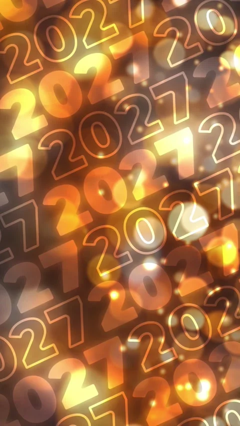 Vertical 4K video. Loop animation. 2027 moves diagonally on gold bokeh lights 库存影片 341275271