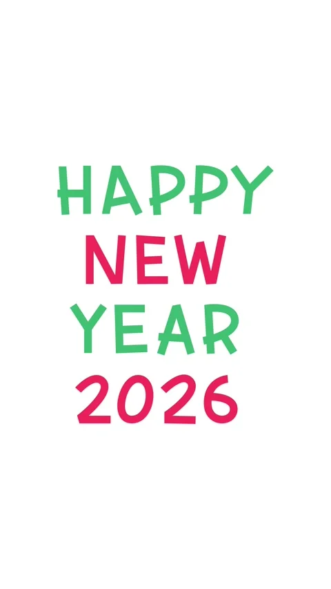 Vertical 4K video. Red and green white text Happy New Year 2026 Stock Footage 321854101
