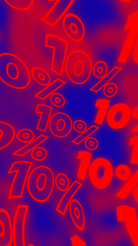 Vertical 4K video. Red glow wavy text 10 % off on blue background Stock Footage 304716570