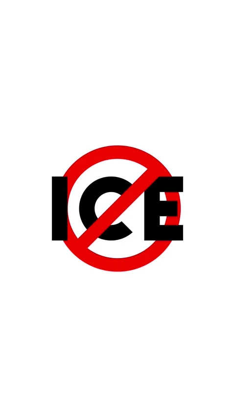 Vertical 4K video. Red prohibition sign with black text ICE Stock Footage 314503249